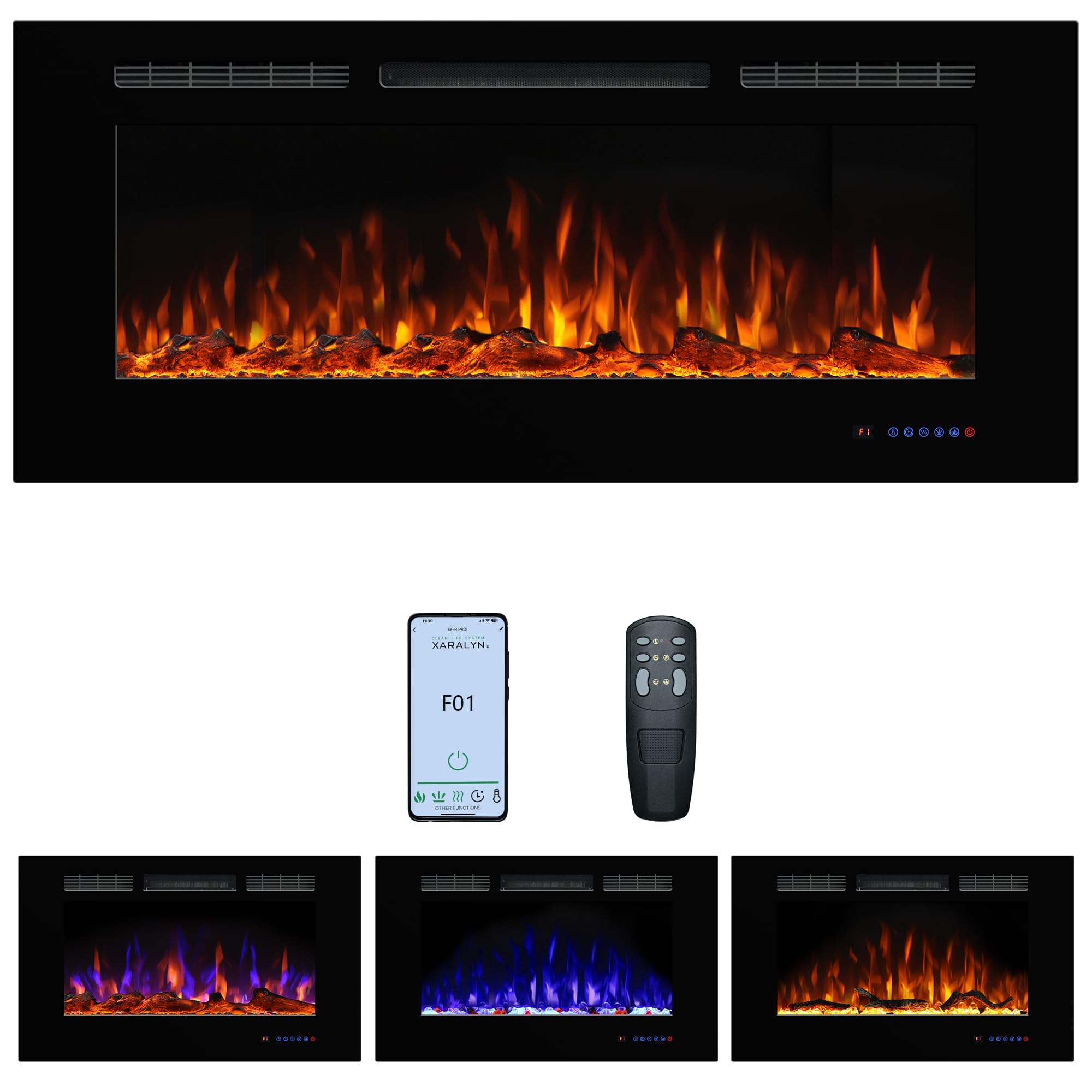 Photo 1 of Dreamflame Electric Fireplace 45inches, Wall-Mounted & Recessed Fireplace Inserts, Multicolor Flame w/5 Dimmer, Remote Control Thermostat, Timer, Overheating Protection, Hardwire Connect, 1500W,Black