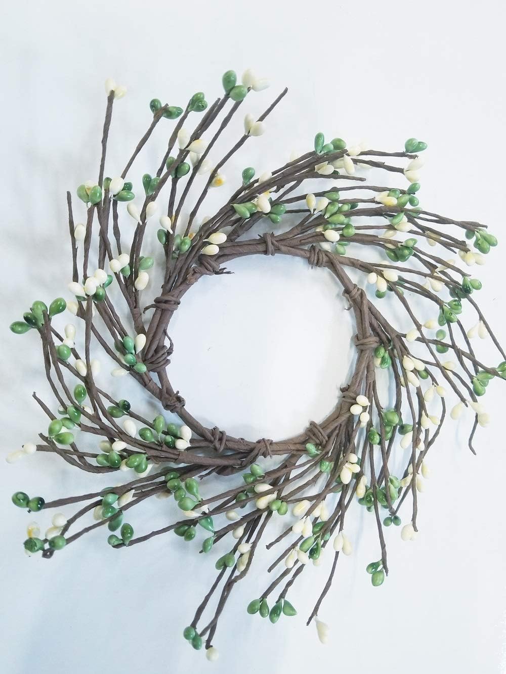 MerdCraft Green Apple & Cream Candle Ring Country Primitive Floral Décor - Light Green, Cream Pips - Perfect Candle Ring for 3