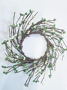 MerdCraft Green Apple & Cream Candle Ring Country Primitive Floral Décor - Light Green, Cream Pips - Perfect Candle Ring for 3