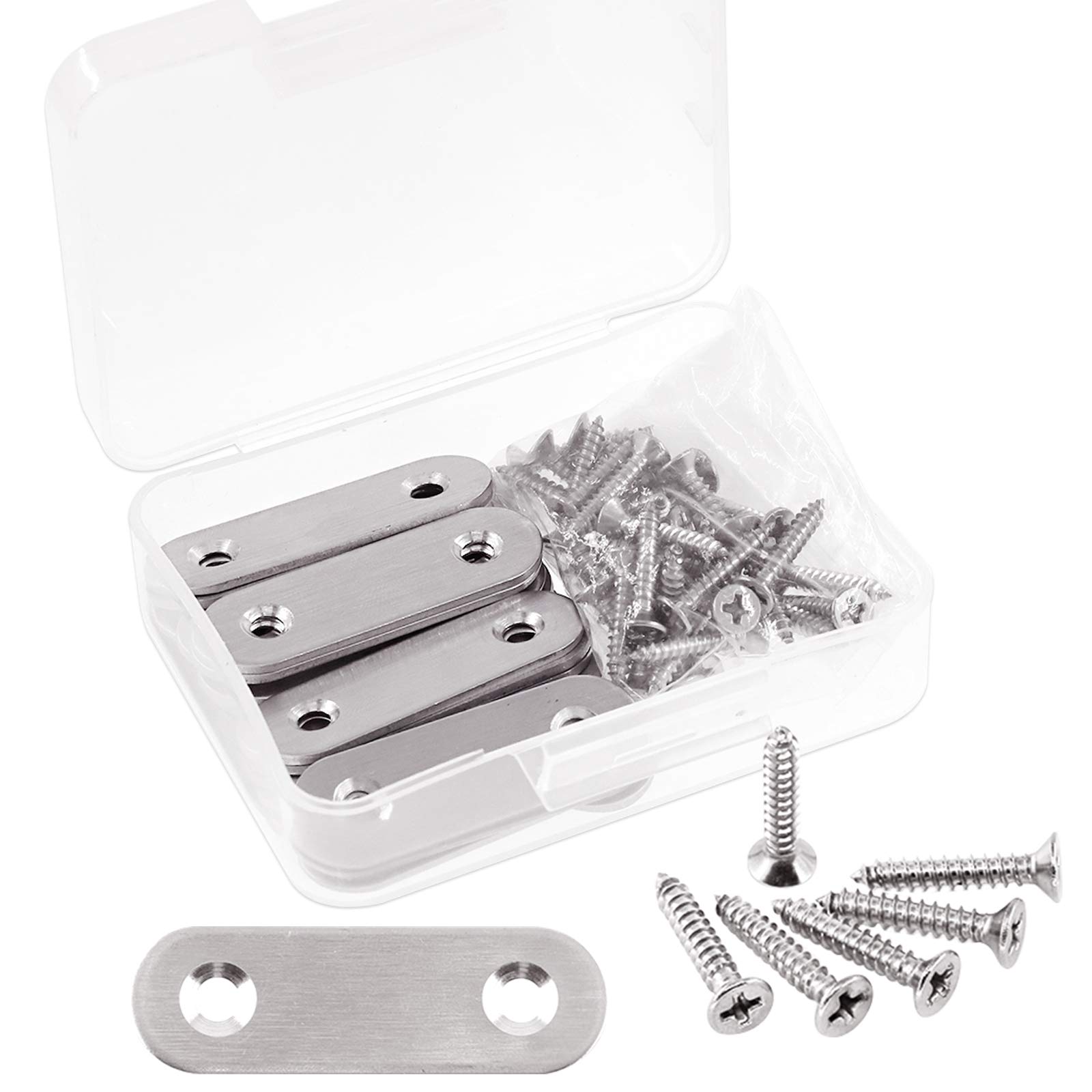 Glarks 20 Sets 50mm/2inch Stainless Steel Flat Straight Brace Brackets Mending Joining Plates Repair Fixing Bracket Connector and 40pcs Self Tapping Screws Set (50mm/2inch)