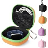 Linpr Watch Travel Case, Cute Hard Carrying Case for Smartwatches, Orange | Compatible with Phyulls, Cosjoype, BIGGERFIVE Smartwatch and Cables, Portable Single Watch Box with Carabiner and Mesh Pocket