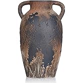 Rustic Ceramic Vase with Handles - 8.7 Inch Terracotta Wabi Sabi Decorative Flower Vase for Home Decor, Farmhouse Vintage Pottery Centerpiece for Table, Shelf Decor, Living Room or Entryway Decorative