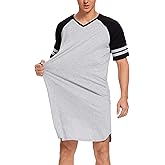 MINTLIMIT Men's Cotton Nightwear Long Night Shirts Short Sleeve Sleepwear Pockets Nightgown Big&Tall Soft Sleep Shirt M-XXXL