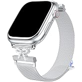 TJCENXIN Metal Band Compatible with Apple Watch Bands for Women 38/40/41/42/44/45/46/49mm, Bow-shaped with Diamond Stainless Steel Mesh Strap Magnetic Clasp for iWatch Series 10 9 8 7 6 5 4 3 2 1 SE