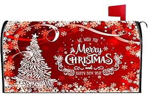 GEESEBUY Merry Christmas Mailbox Covers Magnetic Standard Size, Happy New Year Xmas Winter Vinyl Magnetic Mailbox Cover for Garden Yard Outdoor Décor 17.5" X 21"