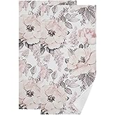 PATINISA Pink Gray Flower Hand Towels for Bathroom Set of 2 Soft Absorbent Watercolor Blossom Floral Grey Leaves Kitchen Dish Towels Vintage Decorative Guest Bathroom Towels for Bath,Face,Hair 14"x28"