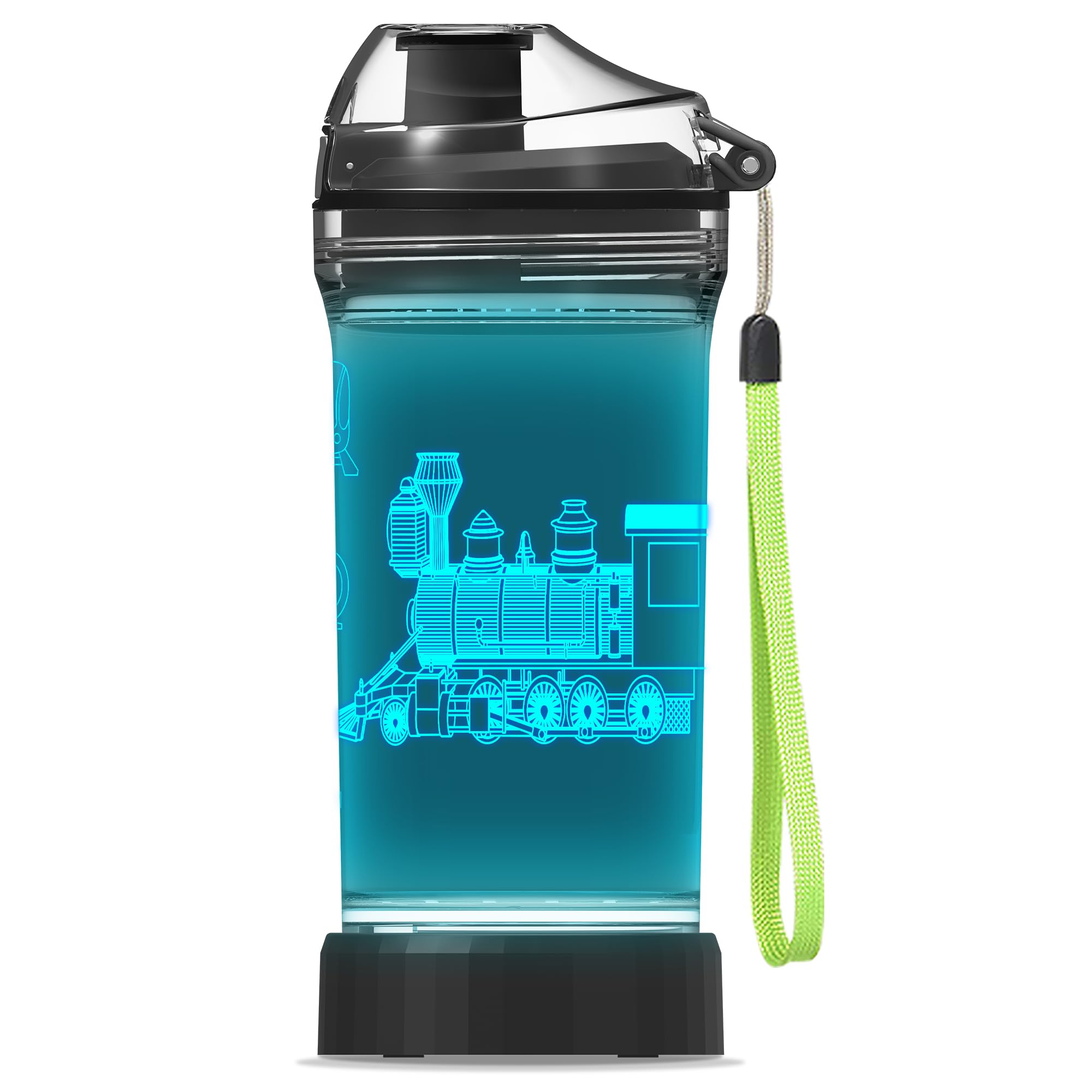 YuanDian Train Water Bottle with Light Up for Kids - 14 OZ Tritan BPA Free - Cool Drinking Cups Gift for School Kindergarten Boys and Girls Christmas Holiday