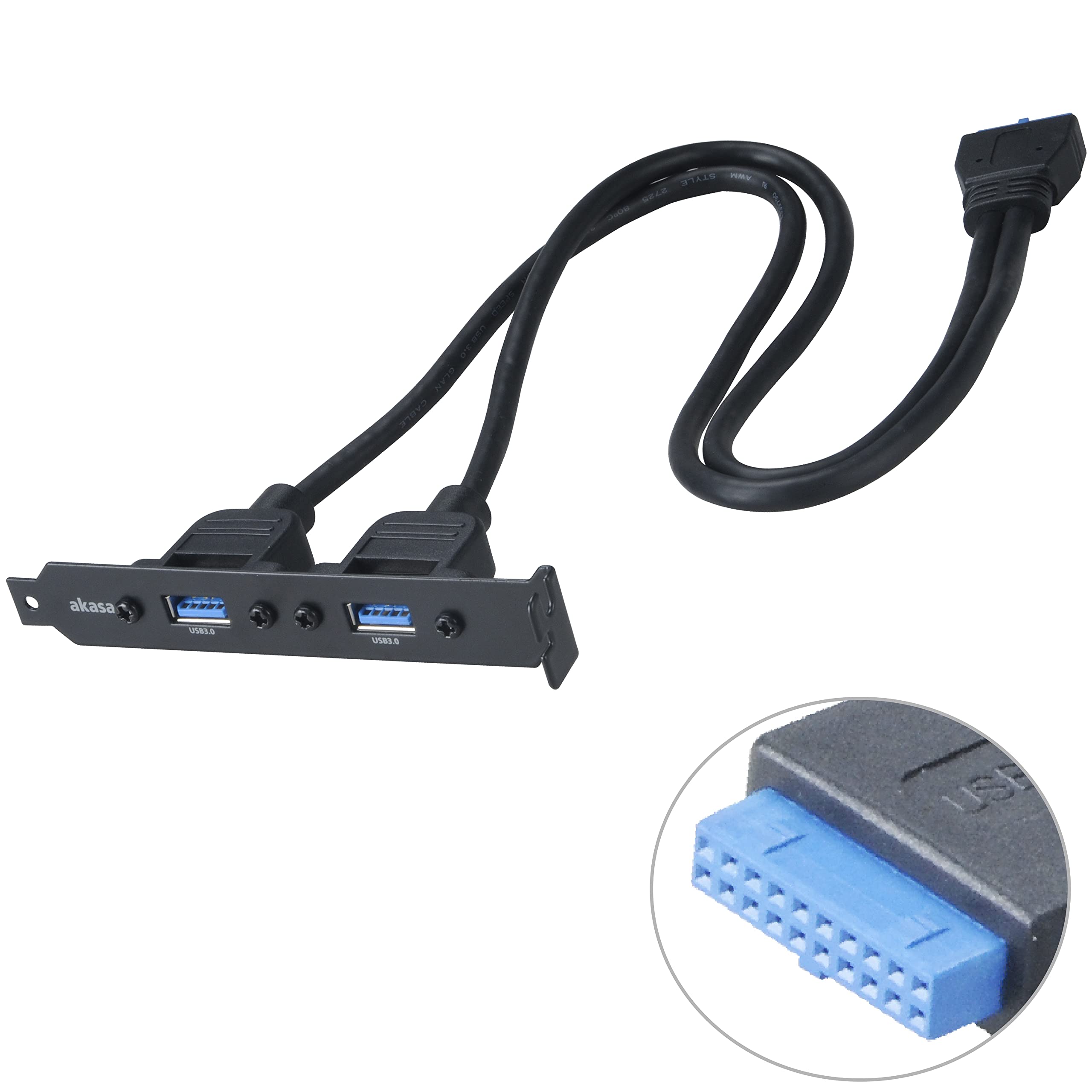 Akasa USB 3.0 Internal Adapter Cable | Dual SuperSpeed USB Type-A 3.0 | Includes PCI Bracket | USB Port Cards | 40cm | AK-CBUB17-40BK