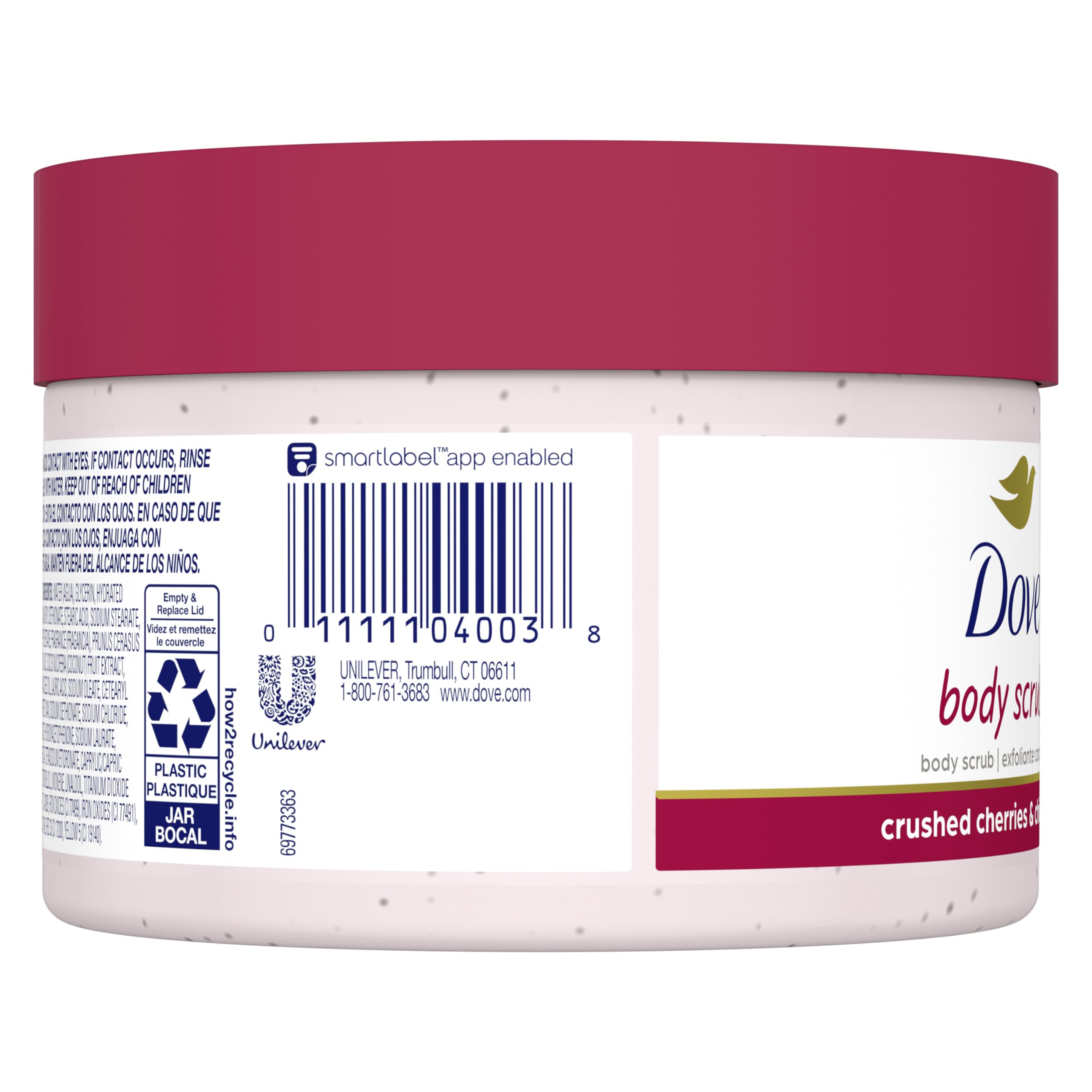 Dove Exfoliating Body Polish Crushed Cherries & Chia Milk Skin Care for Revitalized Skin Formulated with 1/4 Moisturizing Cream 10.5 oz