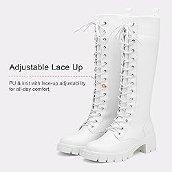 Vepose Women's White Lace Platform Combat Knee High