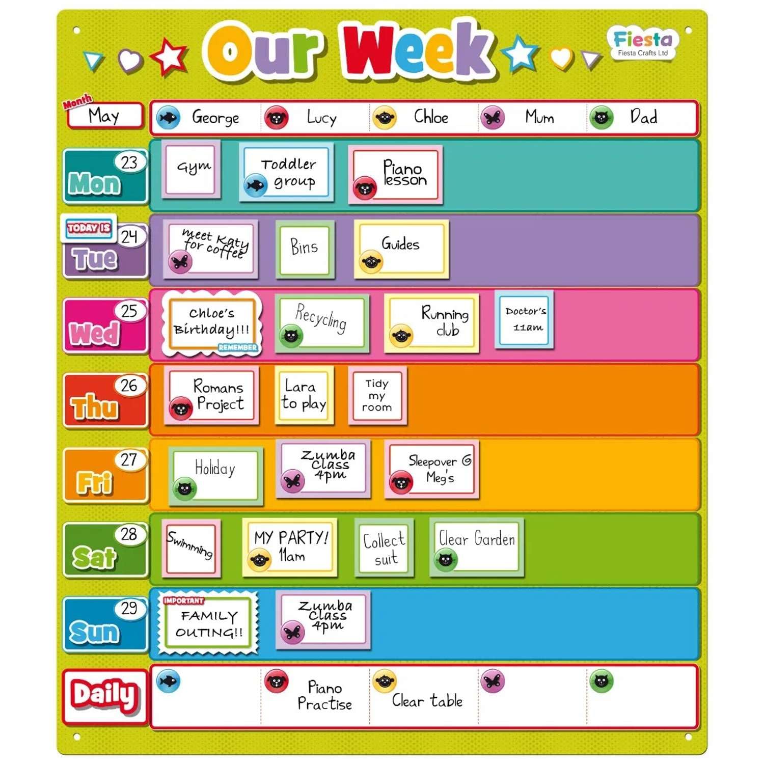 Magnetic Weekly Planner Timetable by Fiesta Crafts - Kids Schedule Planner - Visual timetable for kids and the Whole Family -Visual Wipe-Clean Magnetic Daily Calendar For The Family's Activities