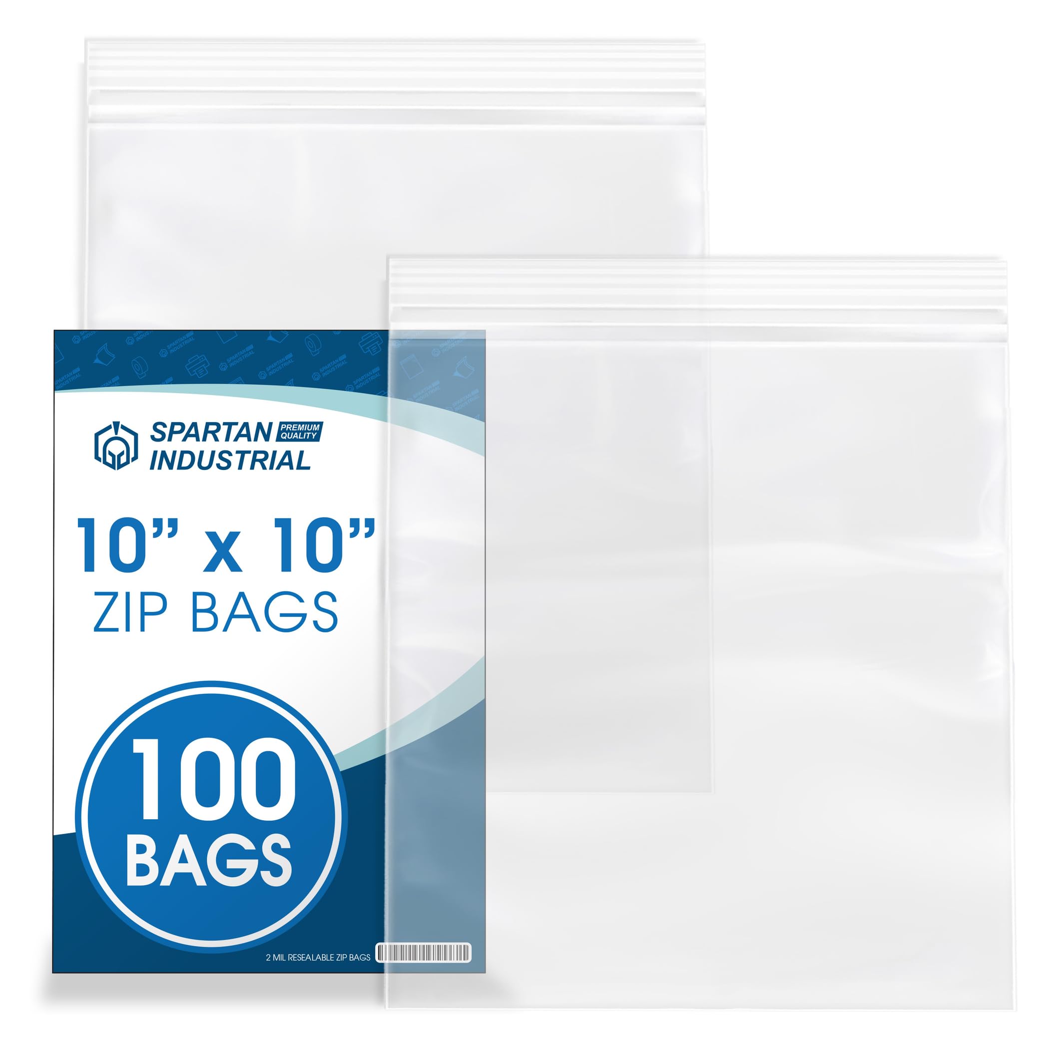 Photo 1 of Spartan Industrial - 10” X 10” (100 Count) 2 Mil Clear Reclosable Zip Plastic Poly Bags with Resealable Lock Seal Zipper