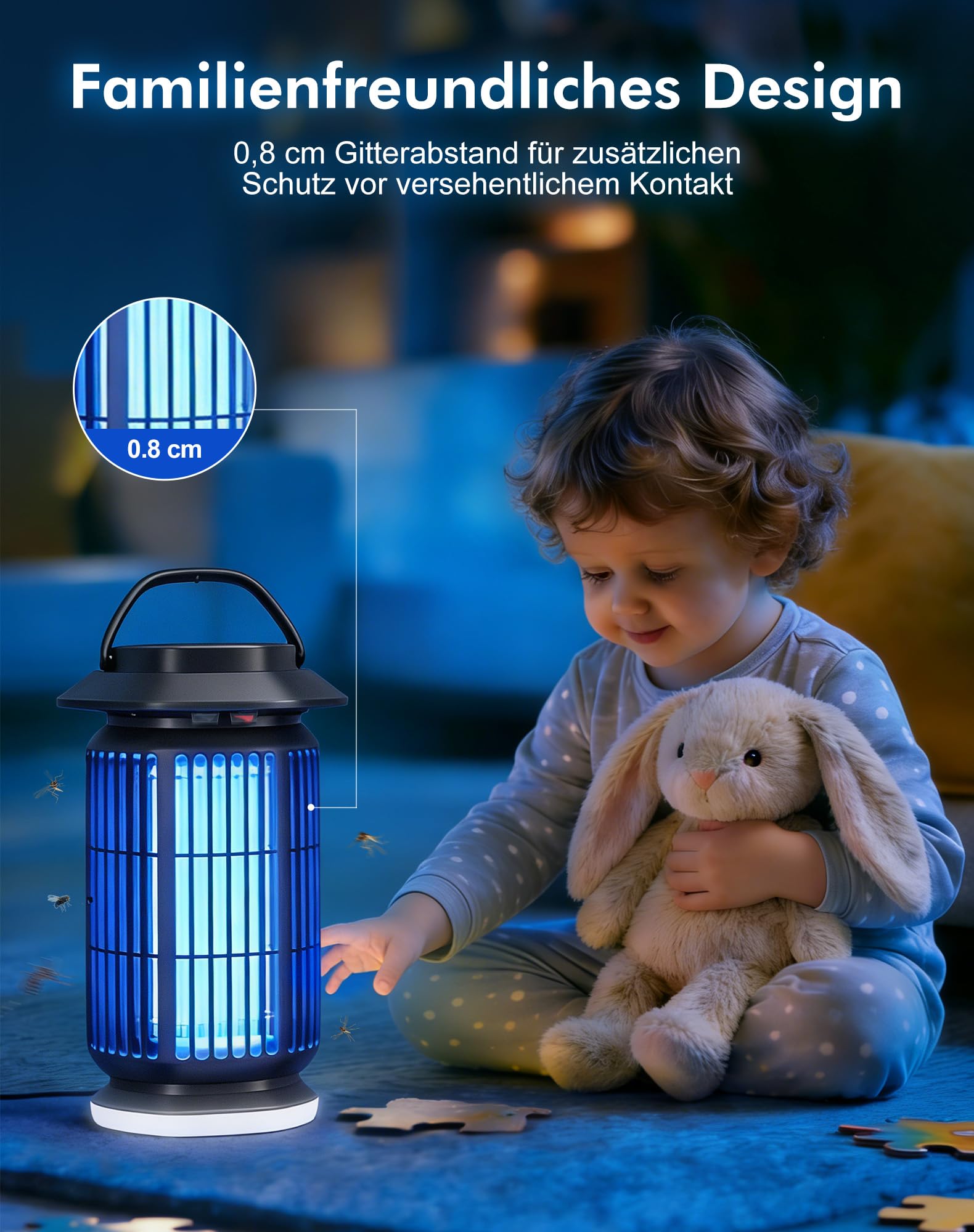 ROVLAK Insektenvernichter Elektrisch mit LED Licht, 4000V Mückenlampe Innen & Außen, 365nm UV Mückenfalle, IPX4 Wasserdicht, 100㎡ Abdeckung Fliegenfalle Lampe für Schlafzimmer, Balkon & Camping 7