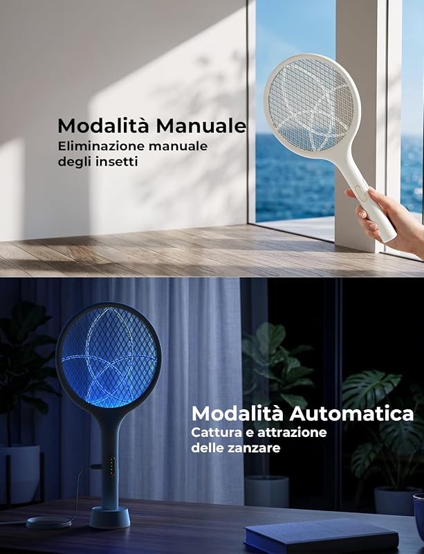 Racchetta Zanzare Elettrica 4000V 1500mAh USB-C Ricaricabile