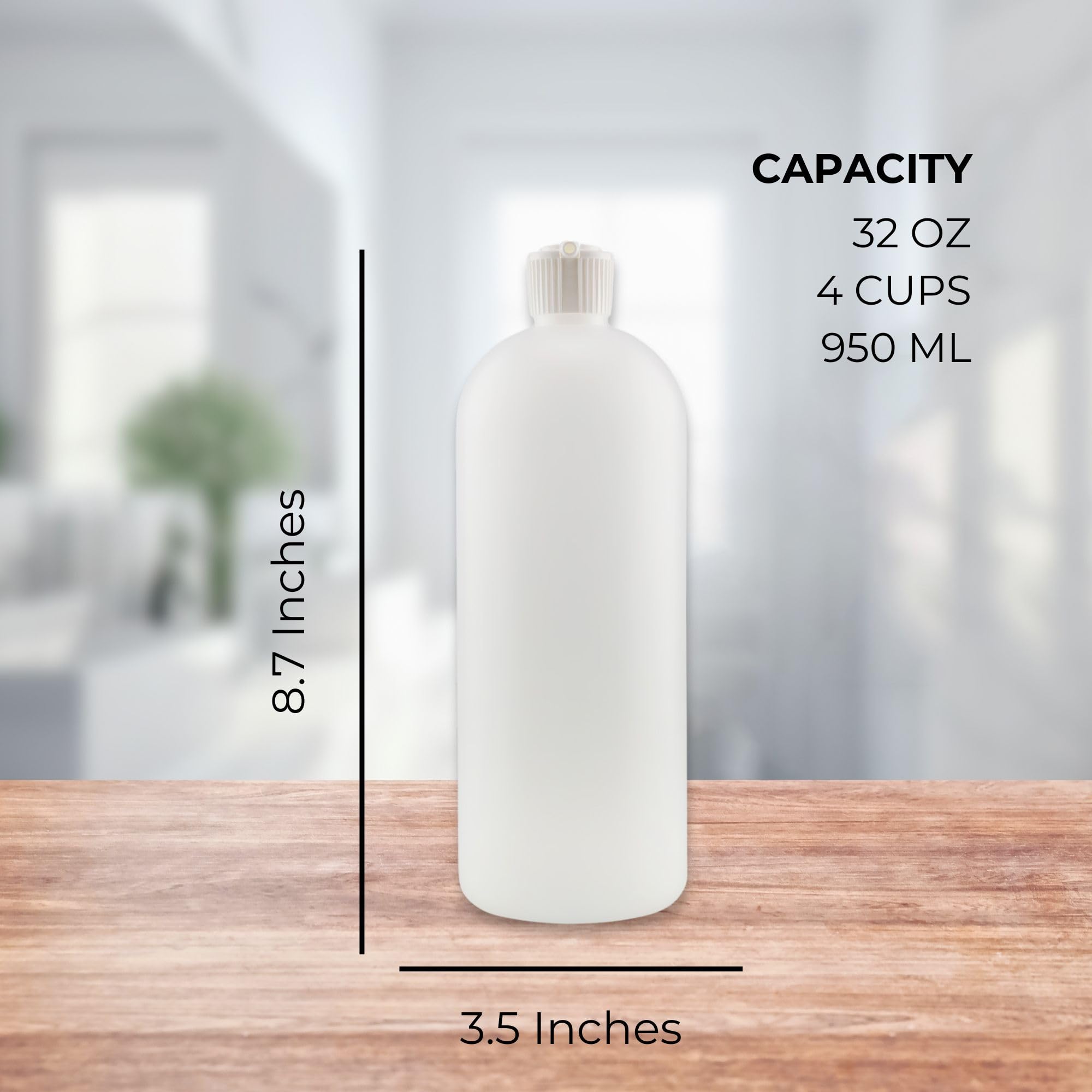 Cornucopia Brands 32oz Flip Top Plastic Squeeze Bottles (4-Pack); XL Dilution Bottle for Shampoo, Dog Grooming, Liquids Mixing, Squirt Spout
