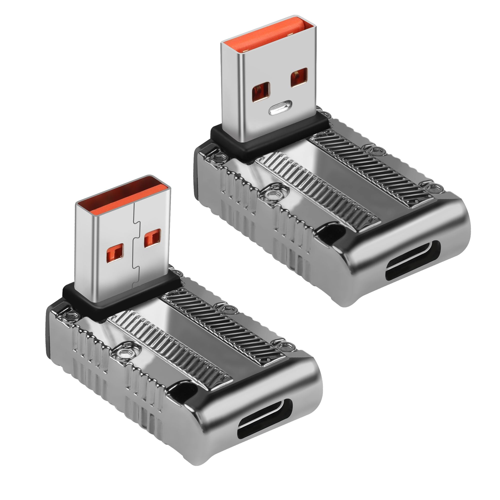 GELRHONR USB to USB C Adapter, USB3.1 Gen2 Converter, Zinc Alloy 90Degree USB 3.1 A Male to Type-C Female Connector Support 120W Super Fast Charging 10Gbps Data Transfer-2PCS (Style 4)