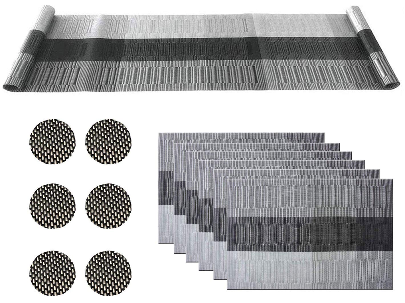 Placemats,Christmas Table Mats,Table Mats and Coasters Set of 6 with Table Runner 180cm,Table Mats Set of 6,Resistant Anti Slip Table Place Mats for Home Restaurant