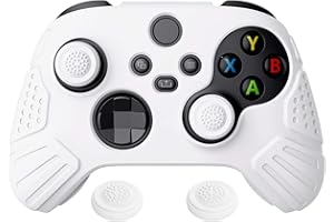 eXtremeRate PlayVital Guardian Edition White Ergonomic Soft Anti-slip Controller Silicone Case Cover for Xbox Series X/S, Rubber Protector Skins with Joystick Caps for Xbox Core Wireless Controller