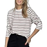 MEME XTRA Women's Striped Long Sleeve T-Shirt - Crewneck Relaxed Fit ClassicTee with Stretch, Casual Breton Top