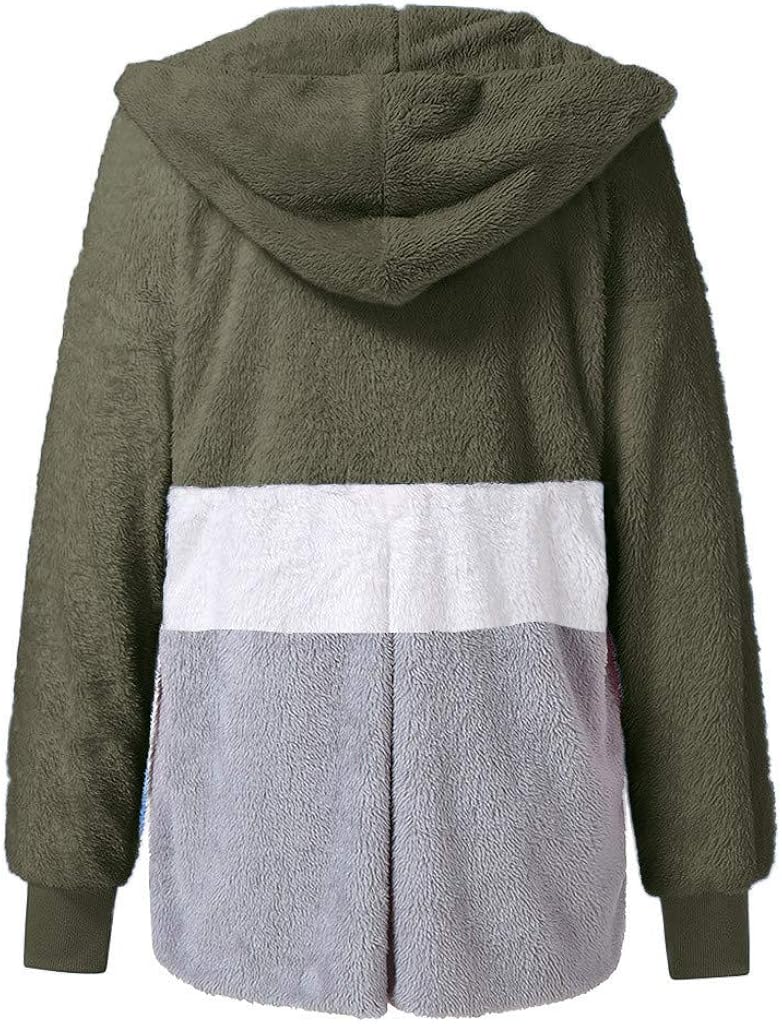 GREFER-Women Warm Winter Fleece Fuzzy Faux Shaggy Overcoat Lightweight Open Front Hooded Cardigans