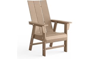 Costaelm Outdoor Adirondack Chair, HDPE Patio Balcony Chairs, Portside Seashell Nautical Curveback Adirondack Chair and Fire Pit Chairs, Weathered Wood