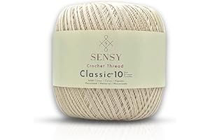 S SENSY Sensy Crochet Thread Classic Size 10, 100% Mercerized Giza Cotton, 617 Yards, Gauge 0 Lace (Ecru)