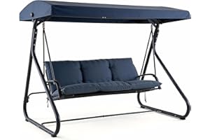 3-Seat Outdoor Swing Glider with Canopy – Converts to Flat Bed, Adjustable Shade & Removable Cushions, Heavy-Duty Steel Frame
