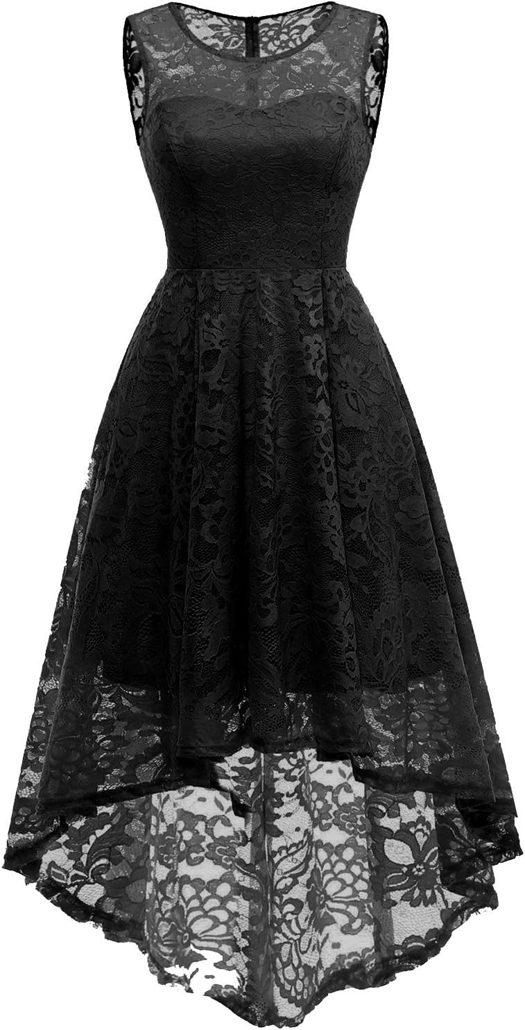 MUADRESS Women's Vintage Floral Lace Sleeveless Hi-Lo Cocktail Formal Swing Dress