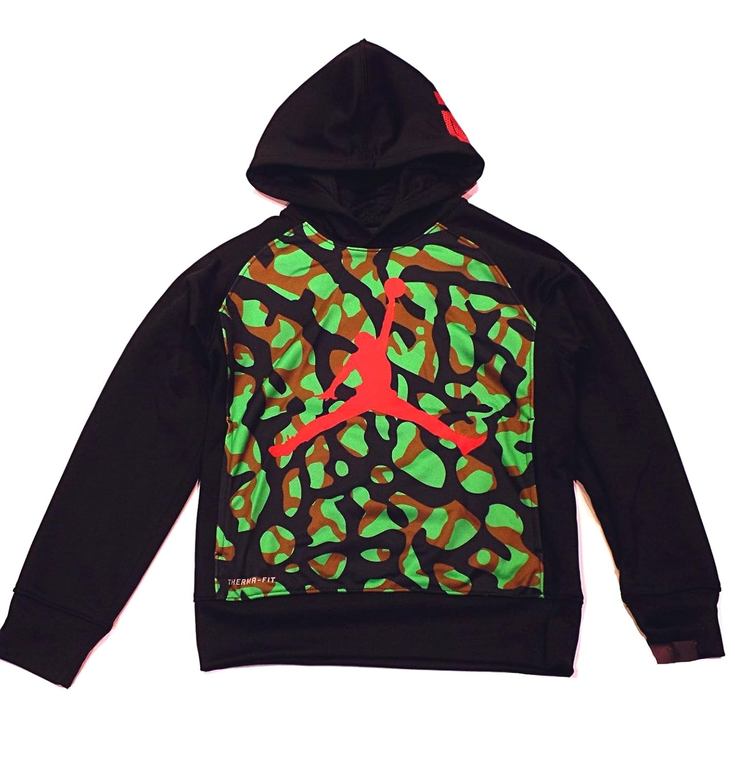Nike Air Jordan Boys ThermaFit Hooded Sweatshirt Black Camo (Large
