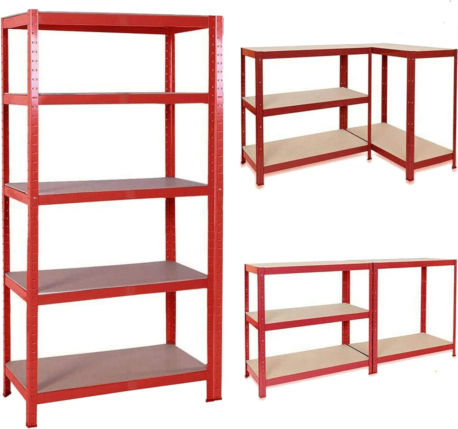 150cm x 70cm x 30cm, Heavy Duty Metal Shelving Racking Unit Red 5 Tier