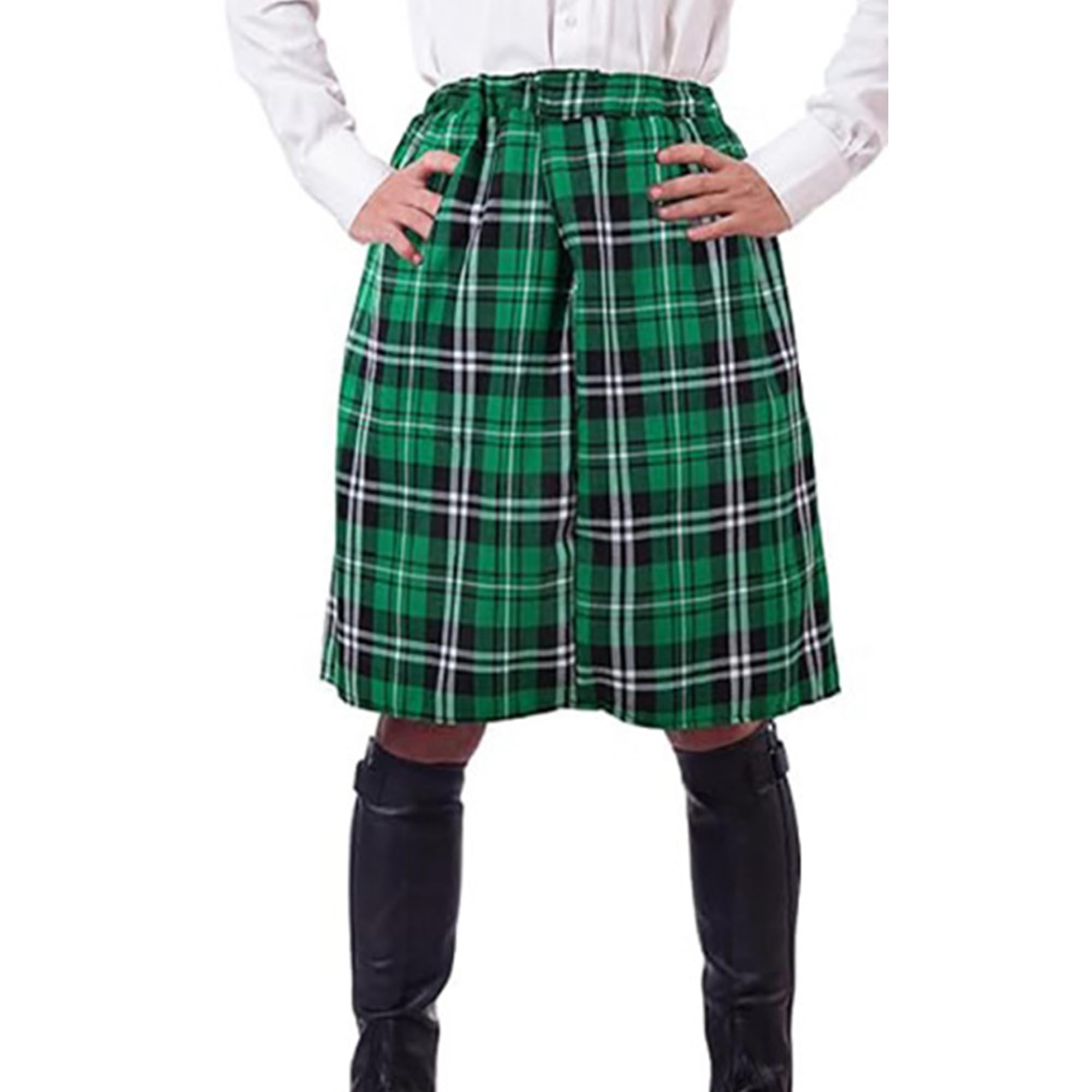 Photo 1 of (medium size) CLeemuziN St. Patrick's Day Irish Plaid Green Kilt for Men Women Scottish Tartan Skirt Party Costume Medium