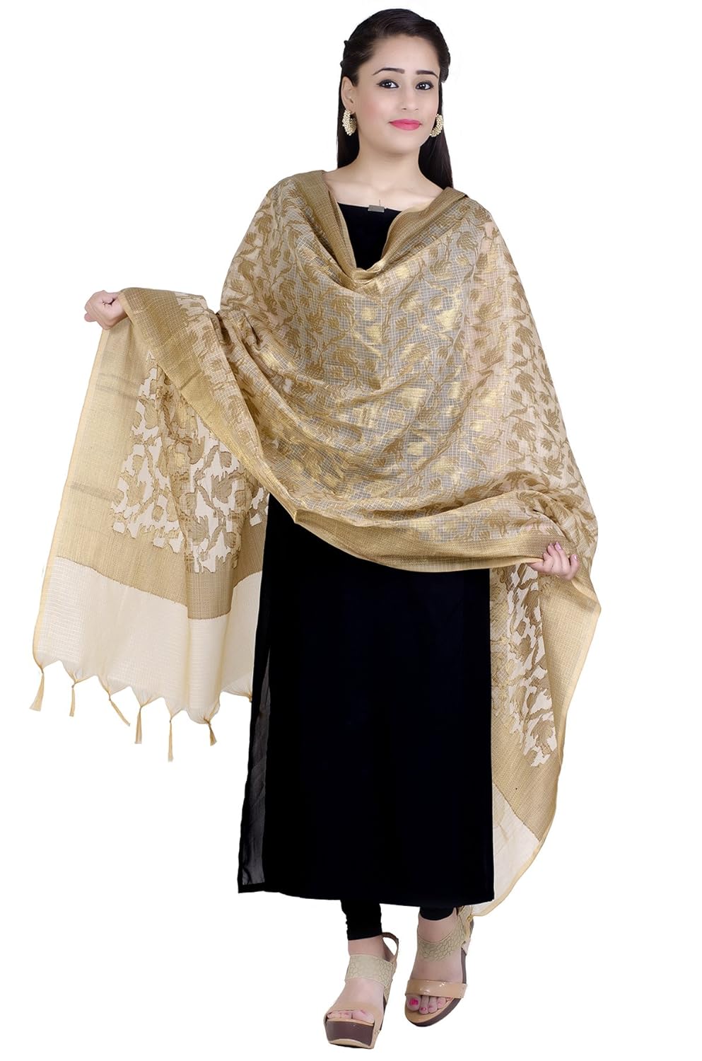 chandrakala women's chanderi zari work banarasi dupatta(d111)