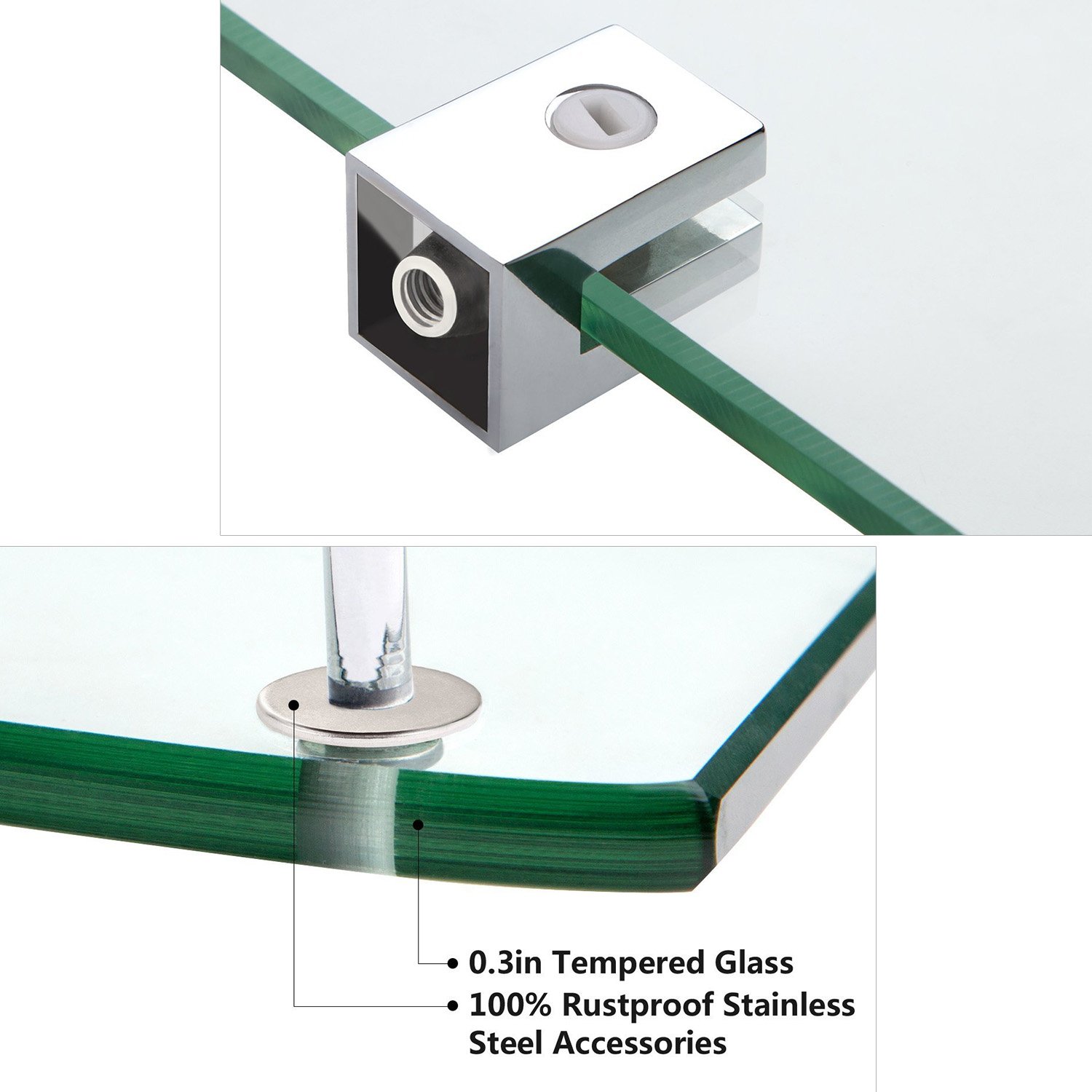 Vdomus Bathroom Tempered Glass Corner Shelf, Stainless Steel Shower