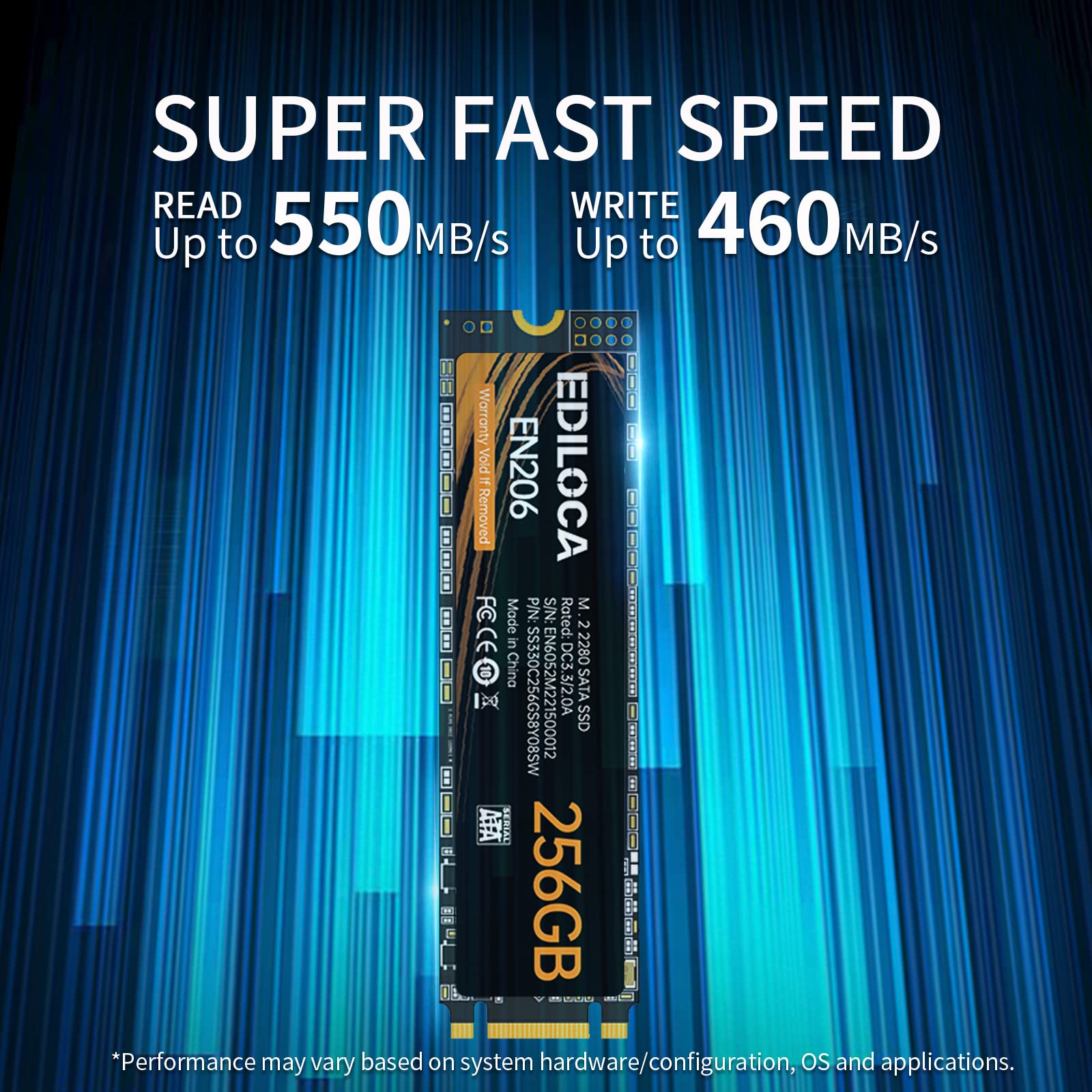 Ediloca EN206 256GB 3D NAND TLC M.2 SSD, M.2 2280 SATA III 6Gb/s SSD Internal Hard Drive, Read/Write Speed up to 550/460 MB/s, Compatible with Ultrabooks, Tablet Computers and Mini PCs
