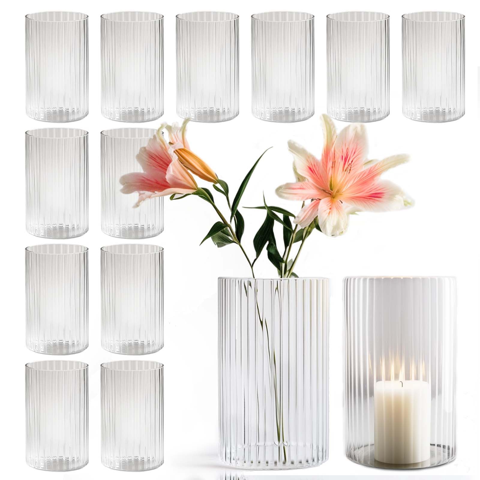 Photo 1 of 12pcs Glass Vase Cylinder Vases for Centerpieces Small Flower Glass Vases Bud Vases Home Decor Centerpiece Table Flower Vase Decorations for Office Beautification?Holiday 6 Inch Tall