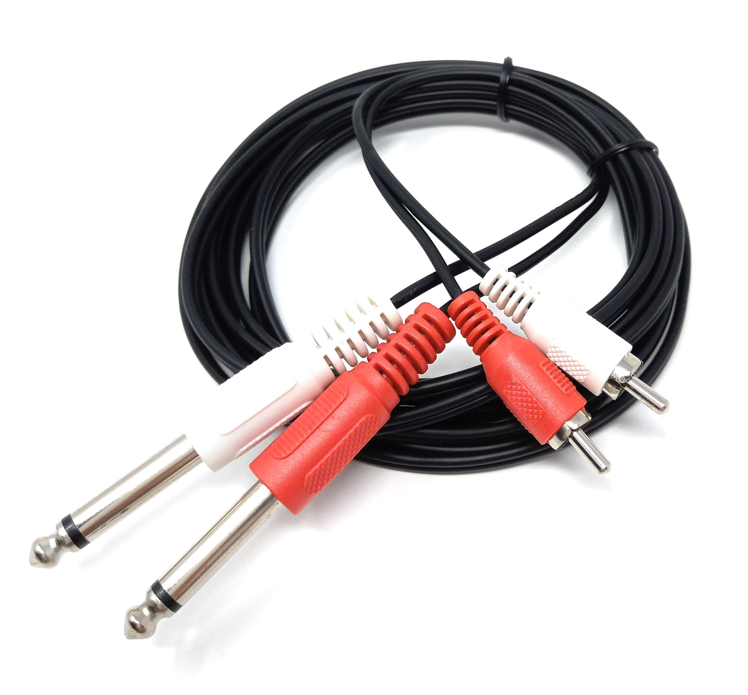 DRUT 3m, Twin 6.35mm MONO Jack Plugs to 2 x RCA Phono Plugs OFC Audio Cable Male to Male Lead (10ft)