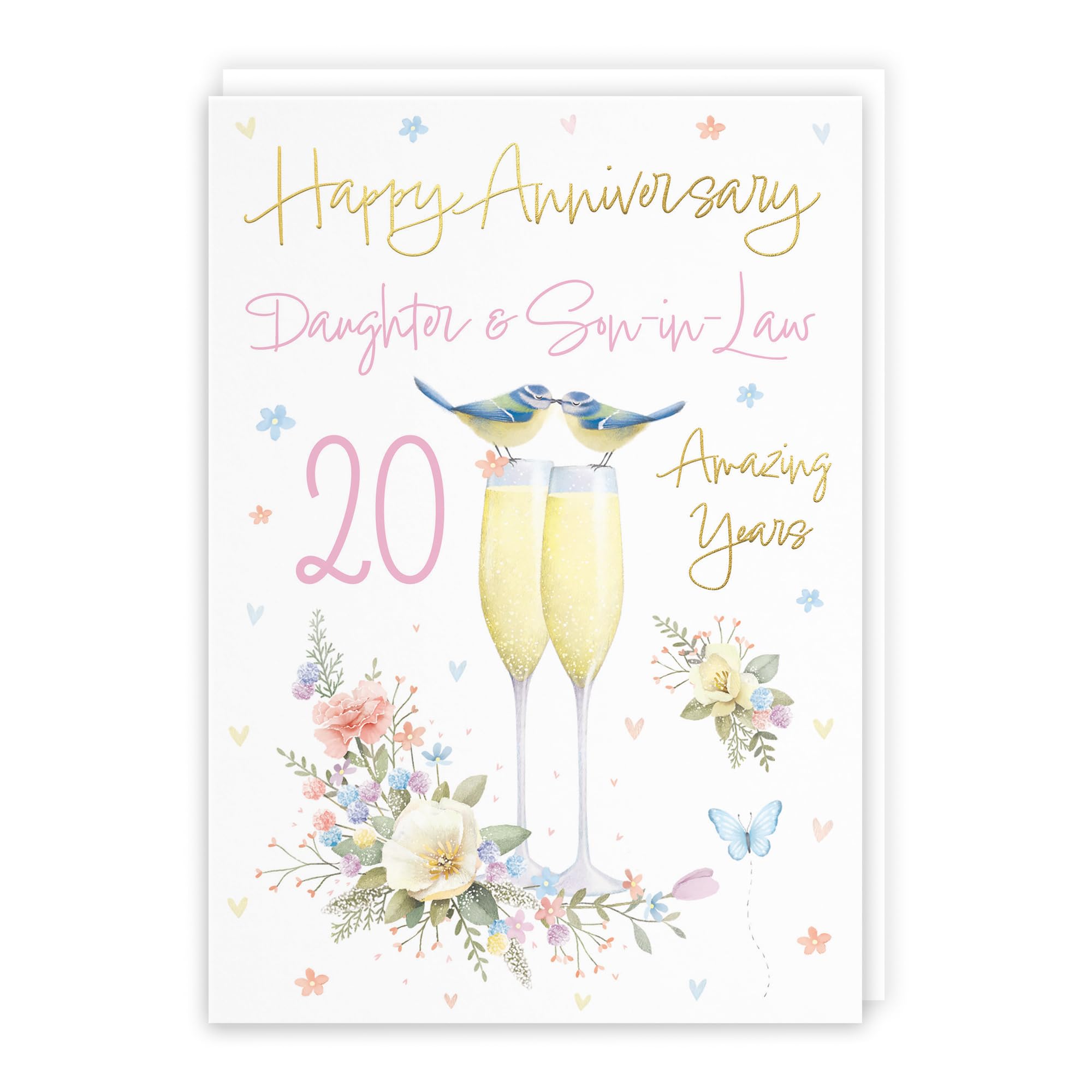 Hunts England - Daughter And Son-in-Law 20th Anniversary Card - A5 Size - Champagne Flutes - Gold Foil - 20th Anniversary Card For Daughter And Son-in-Law - Milo's Gallery