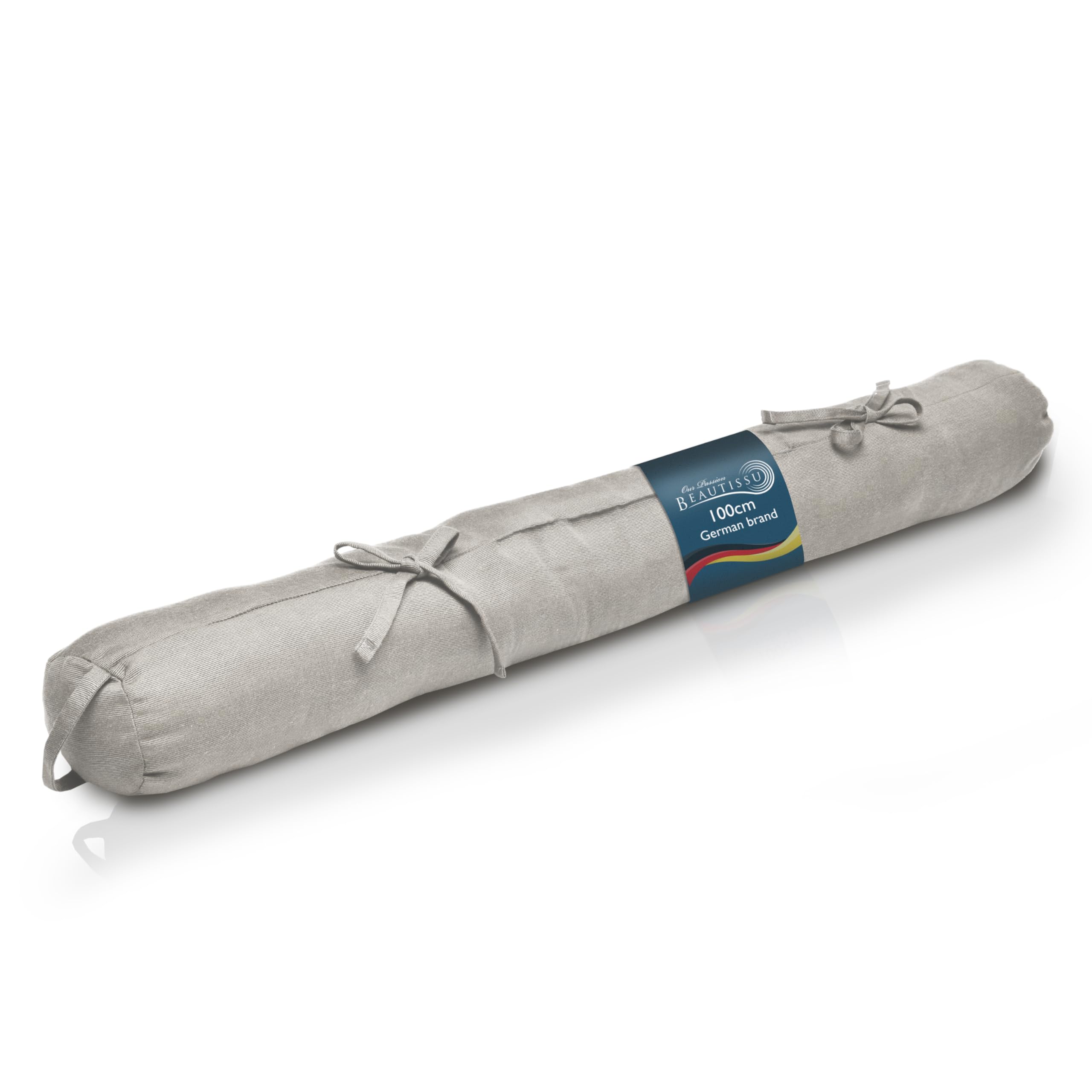 Beautissu Draught Excluder 10x120cm Viento - Large Draft Excluder for Doors Light Grey - Door Sausage Draught Stopper for Window & Door Draft Stopper with 2 Ribbons