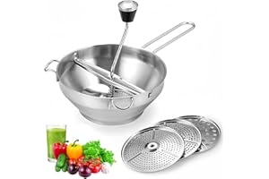 Stainless Steel Food Mill with 3 Milling Discs, Large Potato Press Strainer - 2L Capacity for Tomato Sauce Applesauce Puree M