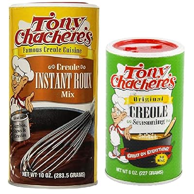 Tony Chachere's No MSG Cajun Creole Cooking Bundle - 1 each of Tony's Creole Instant Roux Mix 10 Ounces and Tony's Original Creole Seasoning 8 Ounces