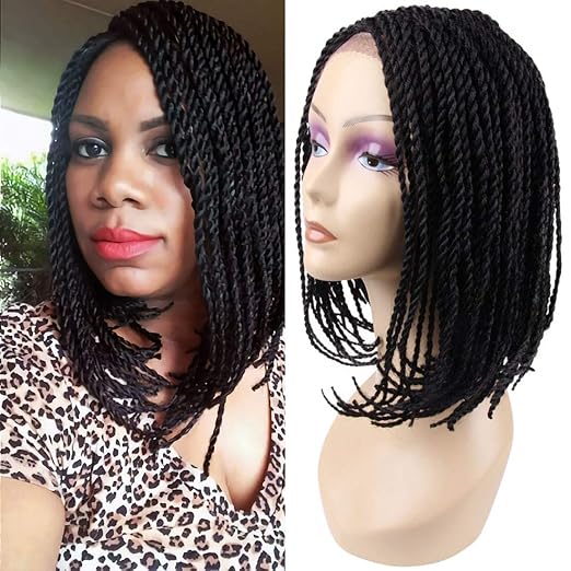 NEWSHAIR 16 inch Senegalese Twist Bob Lace Front Wigs Full