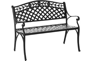 Outsunny Outdoor Garden Bench, 40" Patio Bench with Aluminum Frame and Armrests, 2-Person Patio Loveseat with Floral Pattern 