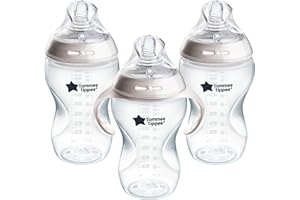 Tommee Tippee Natural Start Baby Bottle, 11oz, Thicker Feed, Breast-Like Nipple for Babies 6 Months+, Clear, 3 Count