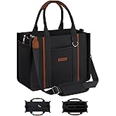 BESBESME Women’s Canvas Tote Bag with Zipper and Compartments – Multi-Pocket Laptop Work Crossbody Shoulder Tote Purse