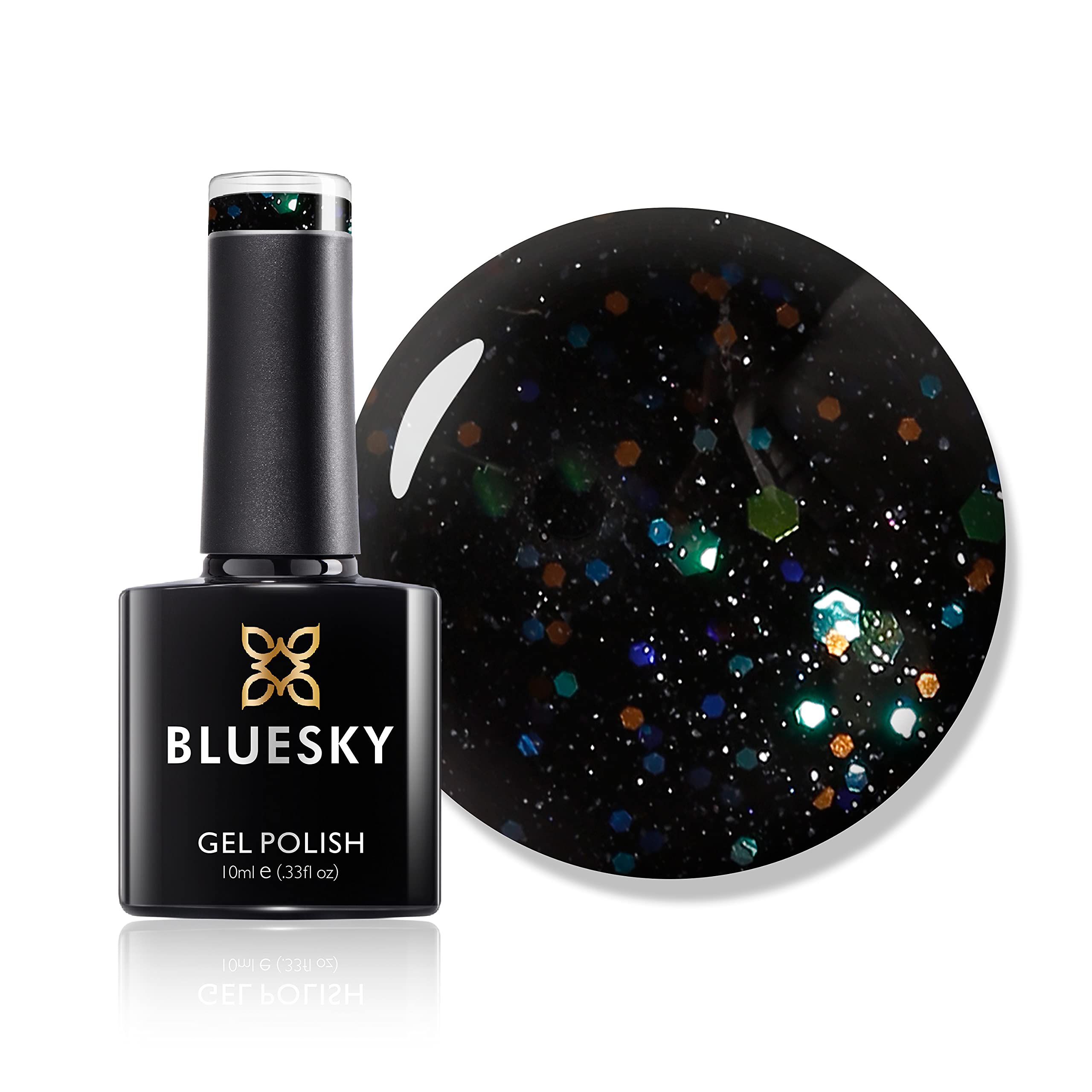 Bluesky Gel Nail Polish, Black With Rainbow Lt123, Black, Dark, Glitter, Long Lasting, Chip Resistant, 10 ml (Requires Drying Under UV LED Lamp)