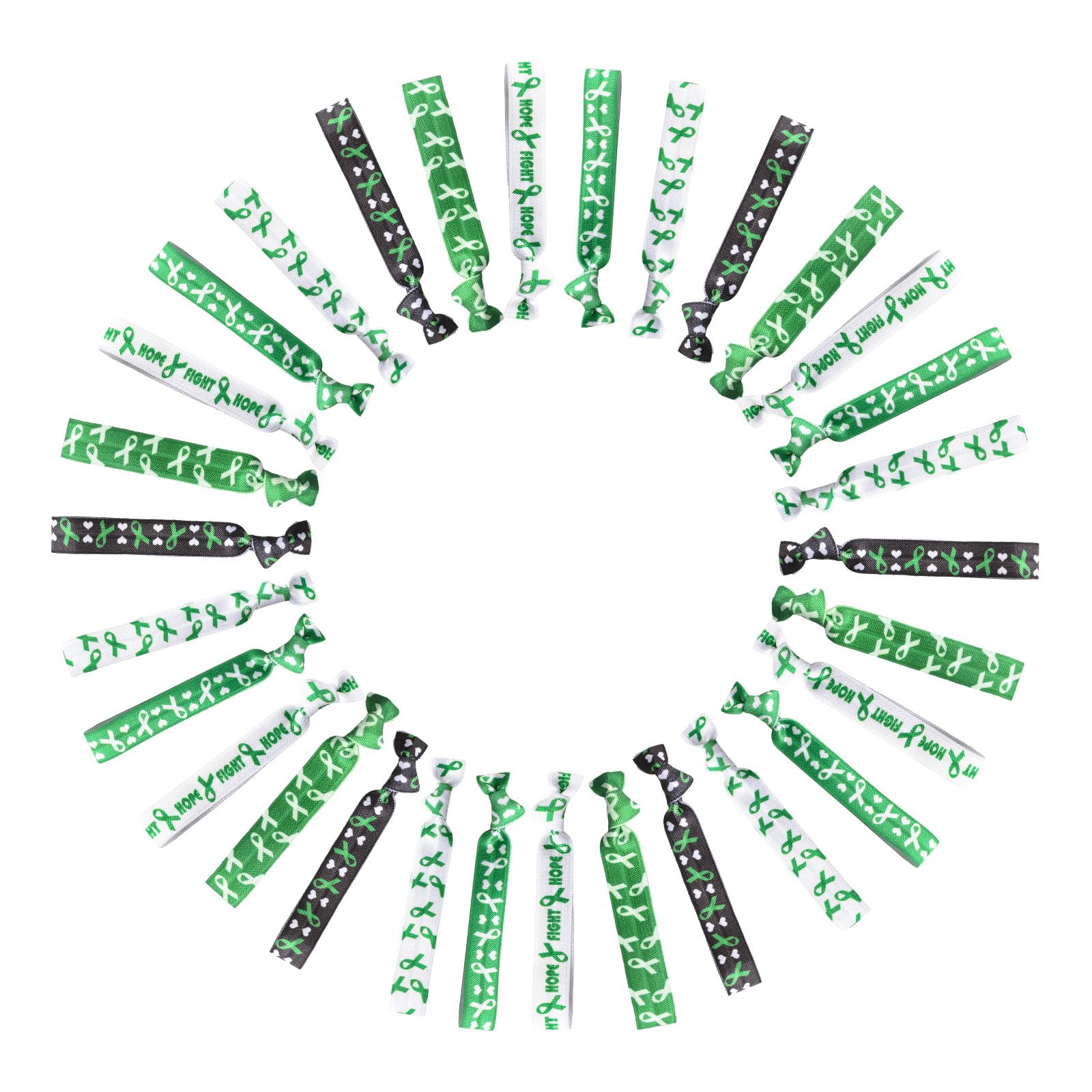 WANDIC 30Pcs Green Ribbon Mental Health Bracelets Mental Health Awareness Wristbands Green Ribbon Bracelets Elastic Polyester Souvenir Wristbands for Charity Event