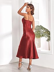 Women's Spaghetti Strap Midi Satin Silk Dresses
