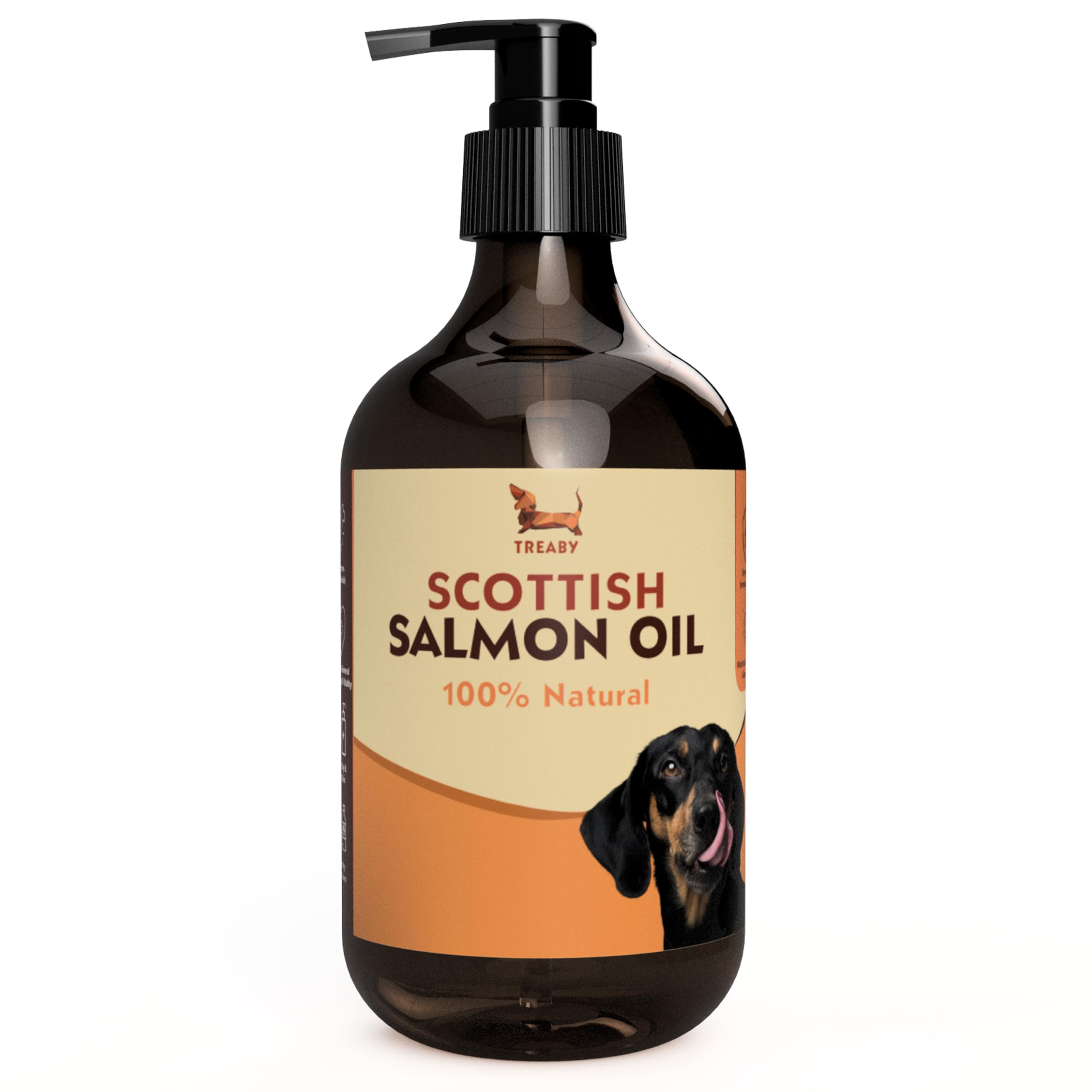Treaby Scottish Salmon Oil for Dogs & Cats 500ml | Natural Omega 3 6 9 Fish Oil Supplement | Grain-Free Skin & Coat Support | Promotes Joint, Heart, Brain & Immune Health | Easy Pump Bottle