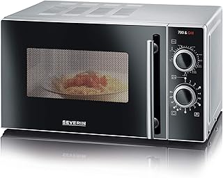 SEVERIN MW 7875 2-in-1 Mikrowelle (700W, mit Grillfunktion, Inkl. Grillrost und Drehteller, Ø 24,5 cm) silber /schwarz