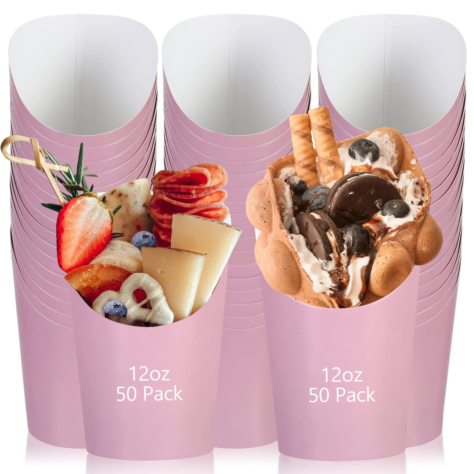 Photo 1 of Sabary 50 Pcs Valentine Charcuterie Cups, 12 oz Paper Snack Appetizer Cups, French Fry Holder Brown Kraft, Disposable Popcorn Boxes Cones for Valentine's Day Baby Shower Waffle Food Takeout(Pink)